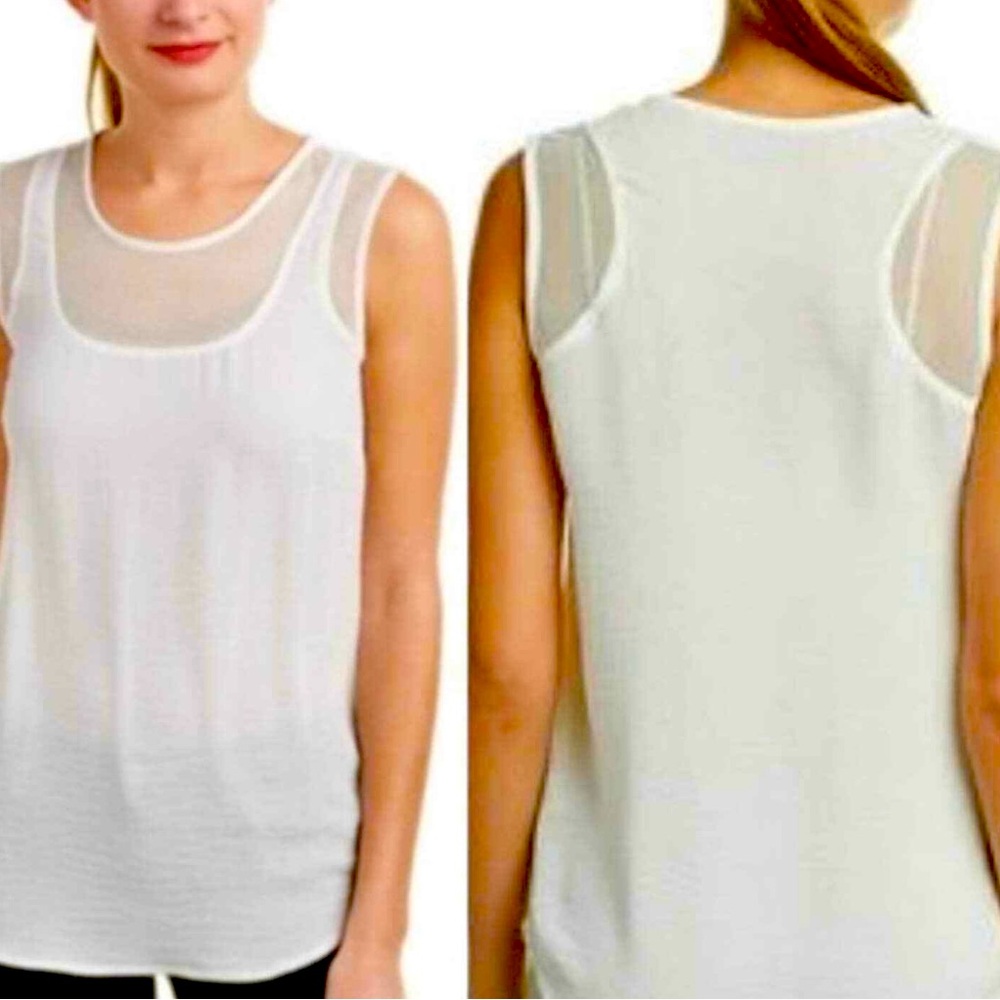 CAbi Marissa Mesh Trimmed Ivory Tank Top. Style 269